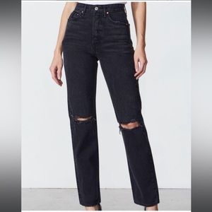 GRLFRND Black Mica Super High Rise Straight Leg Jeans Size 29